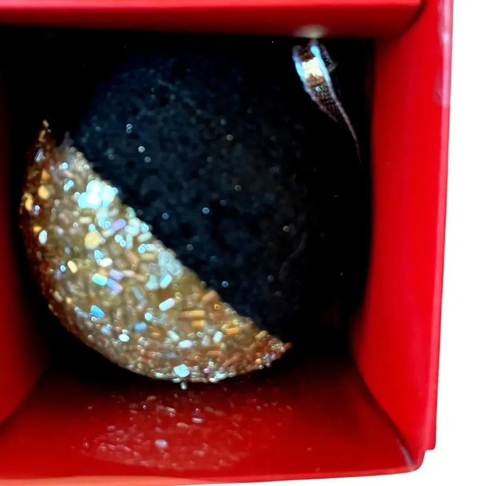 BELLA LUX Gold Black Beaded Christmas Ornaments 2.5in Set of 6 Holiday Glam NEW